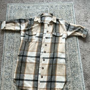 Amazon Checkered Button-Up Cardigan - Cream, Gray, Tan